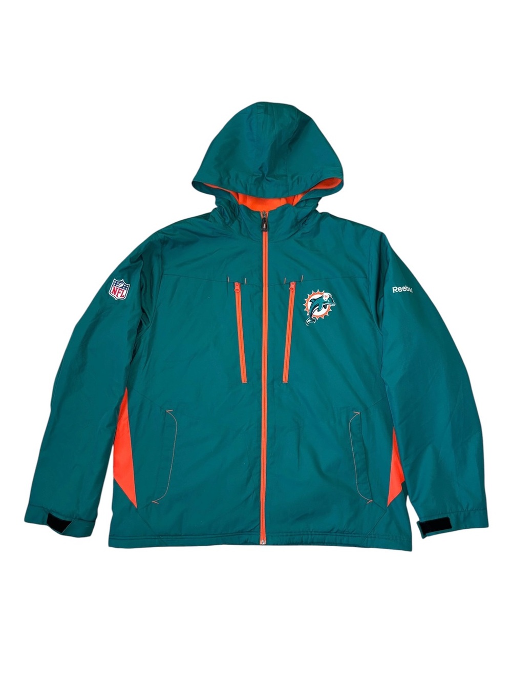 Reebok ONFIELD Miami Dolphins Teal Hooded Puffer Jacket